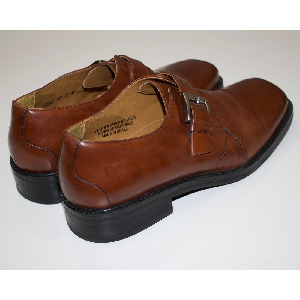 Stacy Adams Loafers Monk Strap Mens 10M Brown Square Toe Leather Buckle Shoes - Picture 13 of 14
